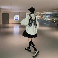 韩版秋季新时尚蝴蝶背心设计感小众宽松显瘦色别致衬衫女秋套装