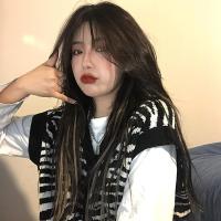 两件套装/单件简约休闲少女2021年复古斑马纹v领针织马甲长袖t恤