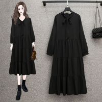 大码女装2021秋季新款法式洋气小黑裙胖妹妹气质显瘦遮肚子连衣裙