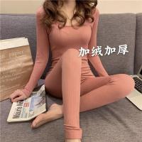 秋冬韩版2021新款加绒套装修身显瘦弹力长袖保暖内衣打底秋衣套装