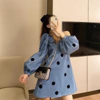 童话在逃公主裙法式复古小众设计感波点豹泡泡袖灯笼长袖连衣裙女