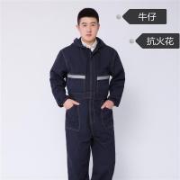 牛仔连体工作服电焊工喷漆汽修机修防尘工装反光条长袖劳保服大码