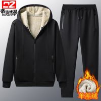 加绒套装男加厚羊羔绒运动休闲套装冬季保暖衣服裤子男装冬装外套