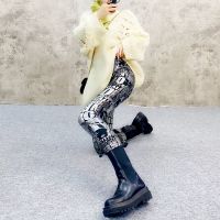 秋冬外穿打底裤女高腰字母涂鸦新款紧身小脚时尚九分靴裤潮