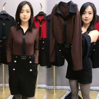 2021秋冬新款中长款连衣裙女大码网红洋气拼接长袖衬衫裙女装