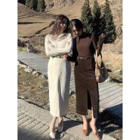 syt巨百搭款 复古灯芯绒开衩直筒半身裙女秋冬高腰包臀裙子配腰带