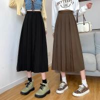 中长款百褶半身裙秋季韩版2021新款高腰显瘦黑色垂感气质a字裙女
