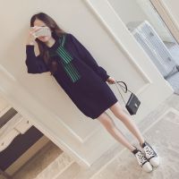 2021秋装新款女装韩版宽松显瘦百搭长袖打底毛衣针织连衣裙中长款