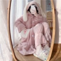 韩版秋冬珊瑚绒睡衣女套装学生可爱加绒加厚ins可外穿睡袍睡裙