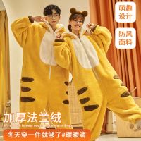 情侣款连体睡衣女冬网红可爱珊瑚绒加厚连帽大码宽松可外穿法兰绒