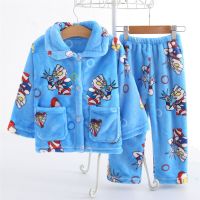 秋冬儿童法兰绒睡衣套装加厚男童女童珊瑚绒男孩长袖小宝宝家居服