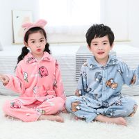 秋冬季珊瑚绒儿童睡衣女童男童套装小孩法兰绒宝宝女孩长袖家居服