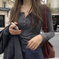2021秋冬韩版打底衫半开领小心机上衣螺纹色长袖t恤女修身小衫