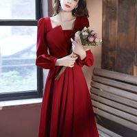 敬酒服新娘女红色秋冬季气质长袖订婚连衣裙回门平时可穿结婚礼服