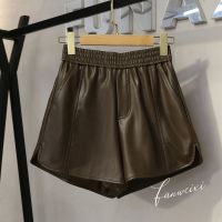 工厂店秋季百搭松紧高腰a字宽松显瘦绵羊皮短裤女休闲靴裤5天内发货