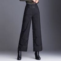 羽绒棉裤女外穿阔腿裤2020冬季新款高腰宽松休闲九分裤靴裤