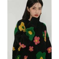 全身彩色小花重工毛衣女秋冬新款慵懒风圆领长袖套头复古针织衫