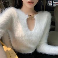 苏毛上衣女链条设计感bm风修身显瘦长袖短款镂空洋气毛衣针织衫