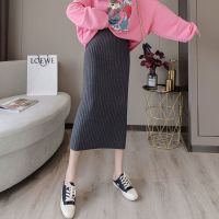 黑色开叉针织半身裙包臀一步裙女中长款2021秋冬新款长裙毛线裙子