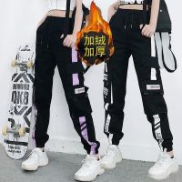 冬季加厚加绒ins保暖工装裤女学生韩版宽松休闲运动大码束脚长裤