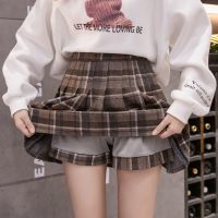 毛呢格子百褶裙短裙子冬季不规则半身裙秋冬女2021新款配卫衣外穿
