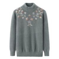 中年女装半高领仿貂毛毛衣中老年妈妈装加厚加绒套头针织衫奶奶装