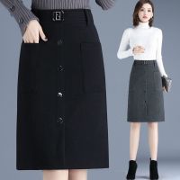半身裙女时尚高腰a字显瘦2021年新款秋冬一步包臀中长款毛呢裙子