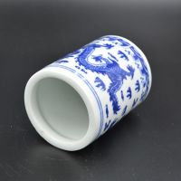 多功能青花瓷文房三四件组合套装陶瓷笔洗笔筒笔搁墨碟狼羊毫毛笔