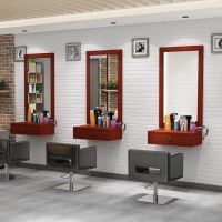 美发店镜子发廊镜台柜子台面一体挂墙理发店美发镜台壁挂式镜子