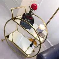 北欧ins铁艺移动餐车家用现代金色酒店餐厅圆形双层置物架手推车