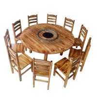 碳化实木火锅店桌椅农家乐饭店餐桌椅电磁炉一体大排档圆桌子商用