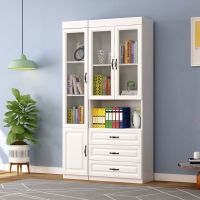 实木书柜书架组合现代简约书房多门书橱玻璃门酒柜落地储物文件柜