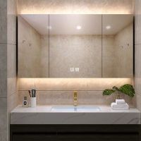 浴室智能镜柜单独挂墙式收纳带置物架一体卫生间除雾实木带灯