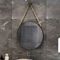 北欧浴室镜圆镜创意挂镜圆形艺术梳妆镜壁挂麻绳装饰镜卫生间镜子
