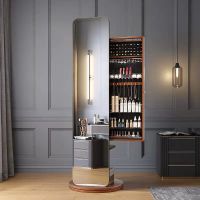 实木卧室家用穿衣镜试衣镜子全身落地镜带化妆柜挂衣架一体收纳镜