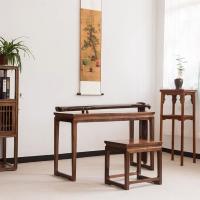 老榆木古琴桌凳共鸣简约国学书法画桌黑胡桃木古筝架禅意免漆实木