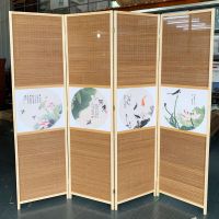 中式水墨玄关客厅屏风隔断折屏碳化竹编移动推拉帘墙现代小画墙