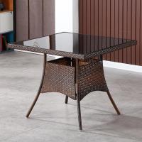 藤编茶桌简约茶台阳台藤椅茶几户外桌子休闲餐桌整装玻璃圆桌方桌