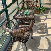 阳台藤椅三件套小桌椅茶几组合网红现代家用室外露台休闲腾编椅子