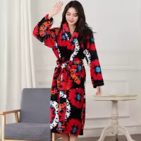加厚秋冬季珊瑚绒浴袍睡袍女士法兰绒家居服睡衣浴袍长款长袖袍子