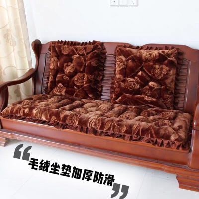 冬季加厚毛绒坐垫实木红木沙发坐垫双人三人组合沙发长椅垫可防滑