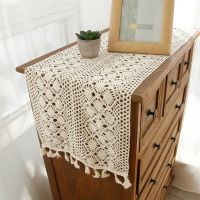 中式钩针棉麻桌旗复古美式乡村镂空全棉布艺桌布茶几布电视柜盖布