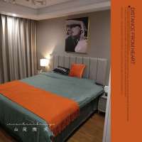 样板间搭毯搭巾粉色床旗床尾巾民宿酒店床尾毯床搭毯北欧ins现