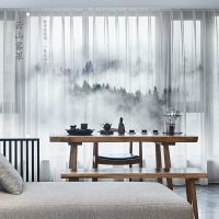 新中式窗纱中国墨画窗帘卧室客厅家用透光不透人窗纱纱帘