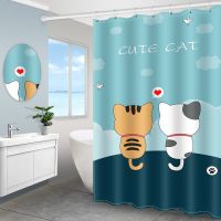 北欧浴室防水浴帘布卫生间加厚防霉沐浴隔断帘窗帘挂帘套装免打孔