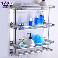 加厚不锈钢毛巾架免打孔置物架浴室挂钩卫生间两层浴巾架五金挂件