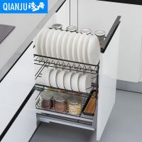 拉篮厨房橱柜304不锈钢抽屉式碗架立式碗碟篮调味拉篮置物架