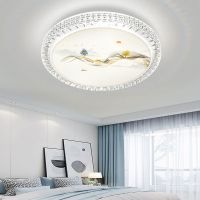 圆形吸顶灯led卧室灯水晶客厅灯书房灯阳台灯5d山水画灯饰