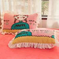 珊瑚绒花边加绒加厚单人魔法绒牛奶绒枕头套双面毛绒枕芯套一对装