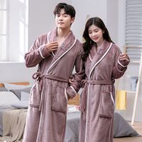 秋冬新款大码加长加厚法兰绒睡袍男情侣珊瑚绒女士家居服睡衣